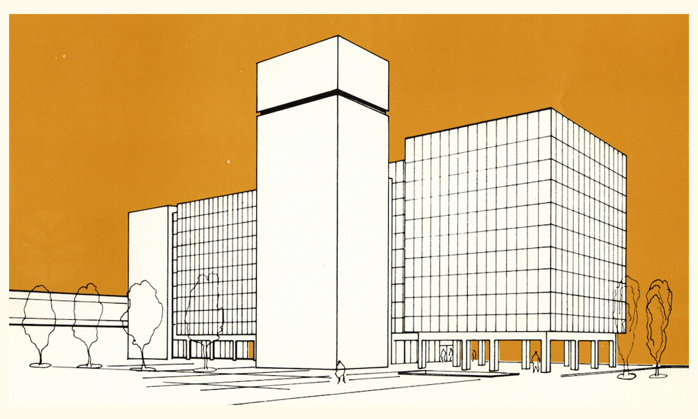 1972 - Artist’s rendition of the proposed cancer research center to be located in the Medical College of Virginia Hospital complex