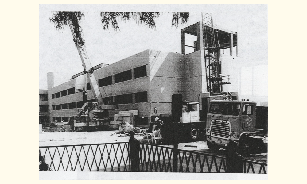 1982 - Massey Cancer Center building nearing completion of construction.